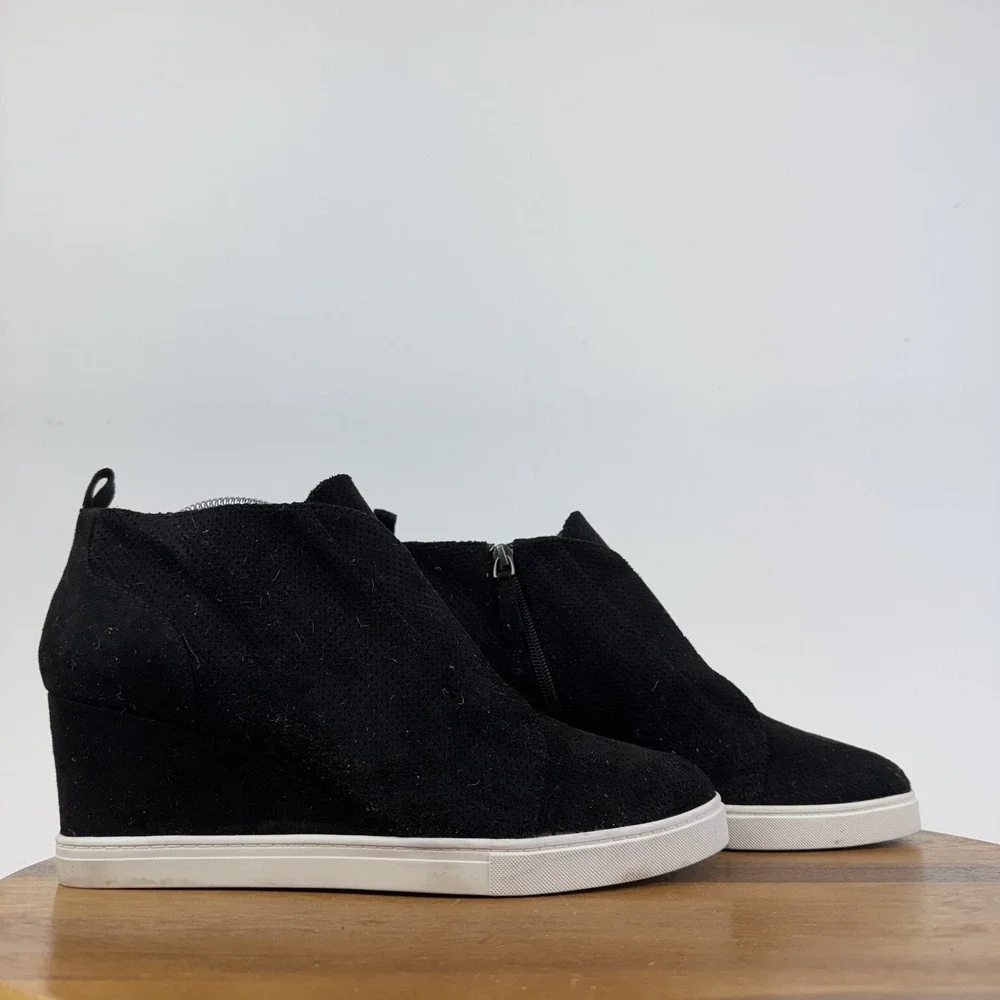 New Womens Linea Paolo Felicia Black Leather Hidden Wedges Sneaker Boots Size 12